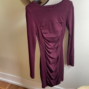 EXPRESS Long Sleeve Glitter Burgundy Mini Dress